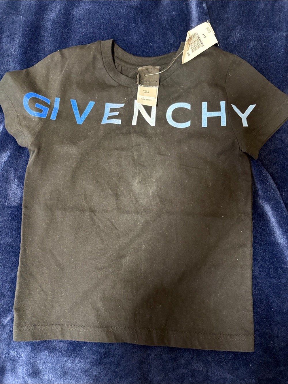 Givenchy Black Tee with Blue Logo Letters